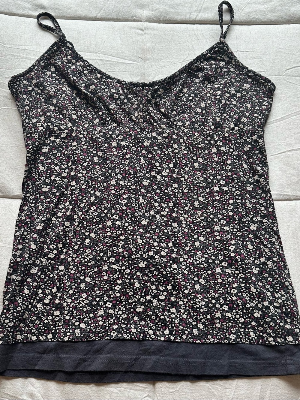 lei Black Floral Spaghetti Strap Tank with White & Pink Blossoms
